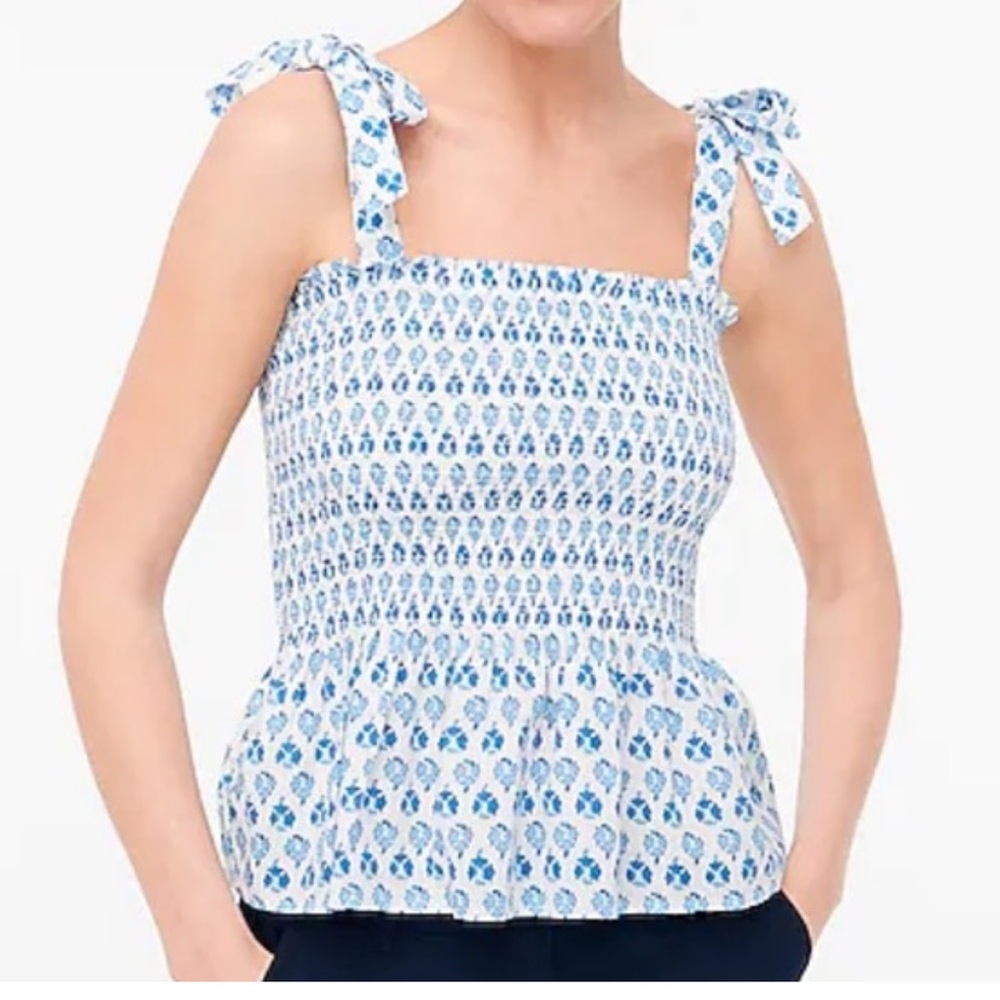 J. Crew Blue and White Peplum Tie-Shoulder Tank